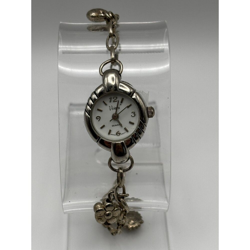 Vivani silver charm bracelet with flowers women's watch, working